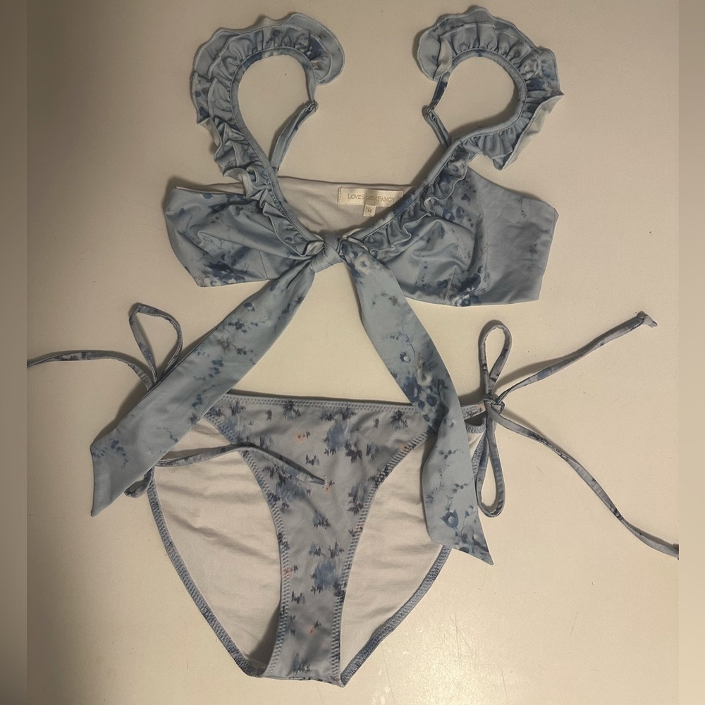 LoveShackFancy Light Blue Ruffled Bikini